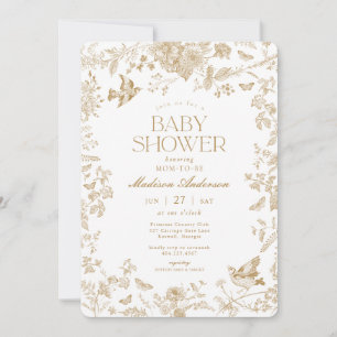 Gold Toile De Jouy Vintage Florales Babyshower Einladung