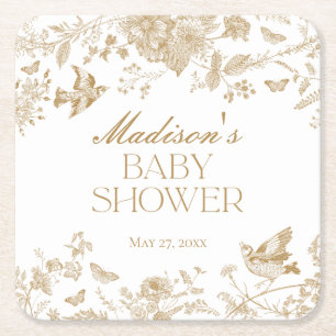 Gold Toile De Jouy Vintage Florales Babyshower Rechteckiger Pappuntersetzer