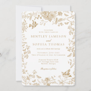 Gold Toile De Jouy Vintage französische Blumenhoch Einladung