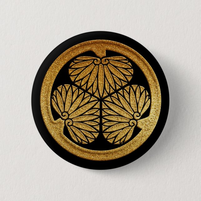 Gold Tokugawa Aoi Kamon Button (Vorderseite)