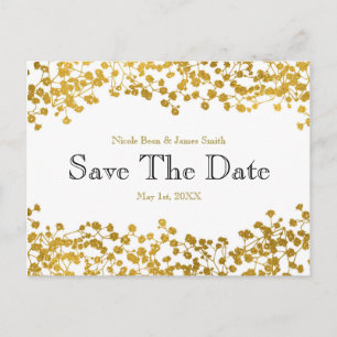 Gold-Ton Babyatmung Weiß Save-the-Date Ankündigungspostkarte