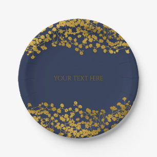 Gold-Ton-Babys Atem Blau Elegant Floral Pappteller