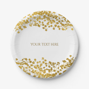 Gold-Ton-Babys-Breath-weiße-elegante Blumen Pappteller