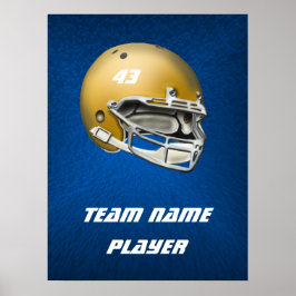 Gold Tone Football Helm auf blauem Hintergrund Poster