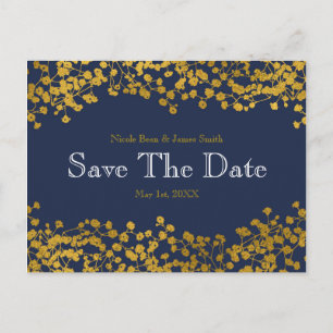 Gold Tone Gipskraut Blau Save the Date Ankündigungspostkarte