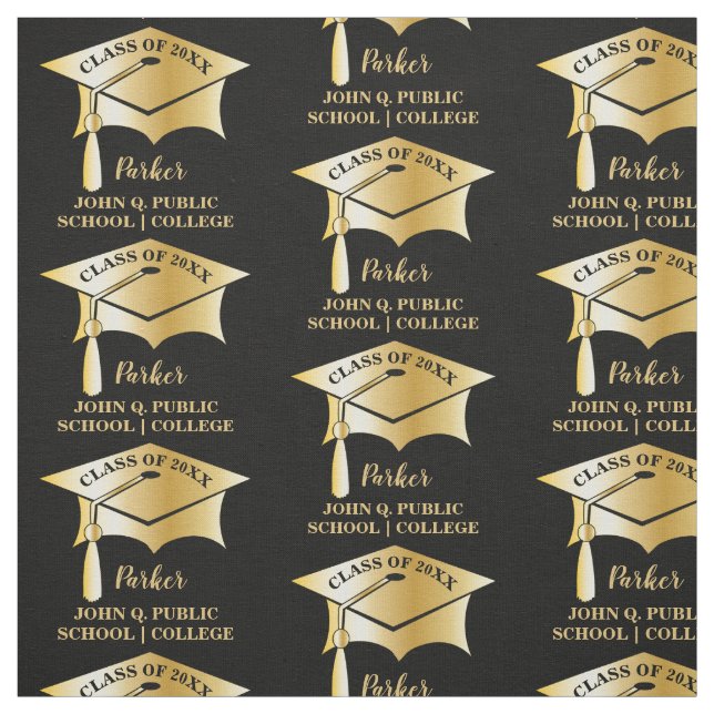 Gold Tone Graduation Cap Name Class Year School Stoff (Muster)