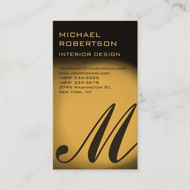 Gold Tone Monogram Interior Designer Business Card Visitenkarte (Vorderseite)