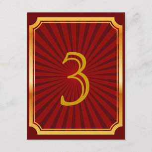 Gold Tone & Red Art Deco Tischnummer Card
