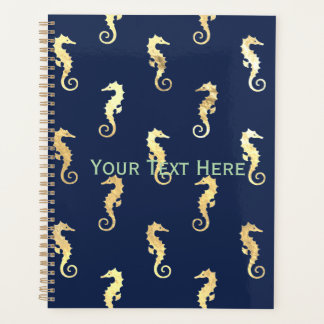 Gold Tone Seahorses over Navy Blue Planer