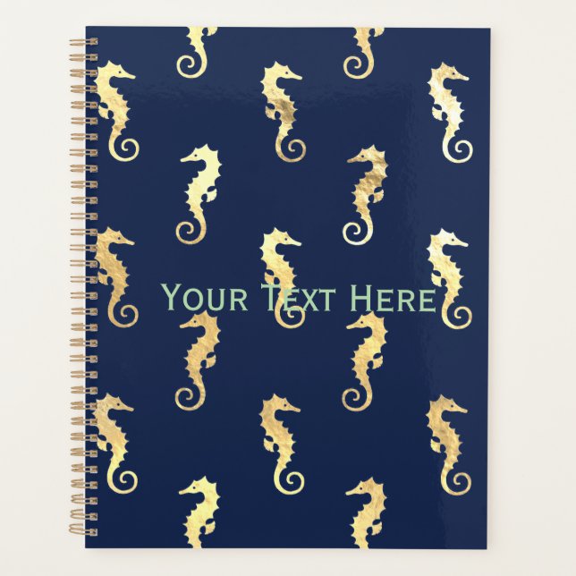 Gold Tone Seahorses over Navy Blue Planer (Vorderseite)