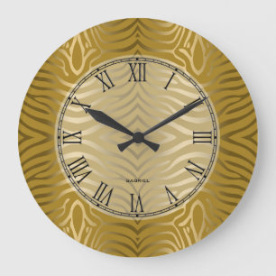 Gold Tones Zebra Stripes Muster Große Wanduhr