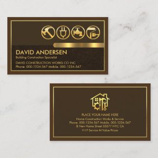 Gold Tools auf braunen Ebenen Gold Frame Visitenkarte