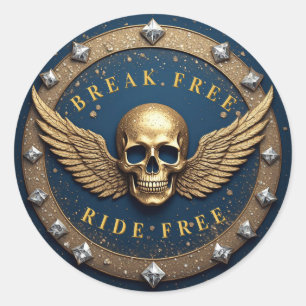☠️ Gold-Totenkopf-Halosymbol-Geschenk für Rockfans Runder Aufkleber