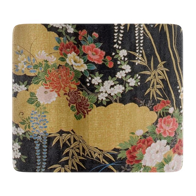 Gold Traditionelles japanisches Blumenglas Schneidebrett (Vorderseite)