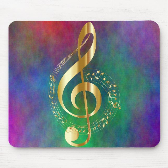 Gold Treble Clef farbenfrohe Gestaltung Mousepad (Vorne)