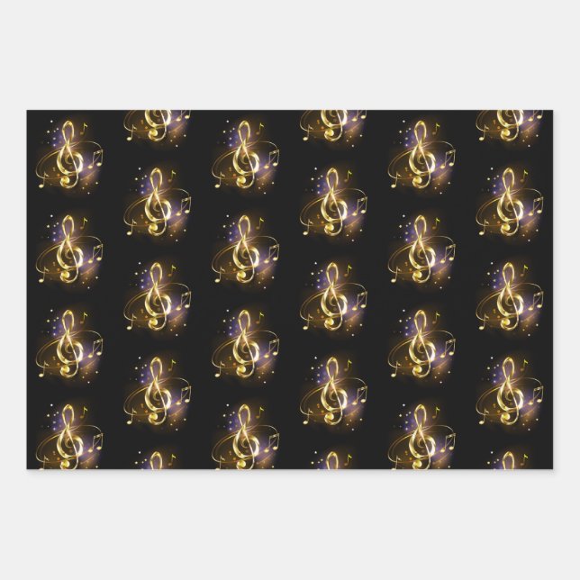 Gold Treble Clef Music Geschenkpapier Set (Vorderseite)