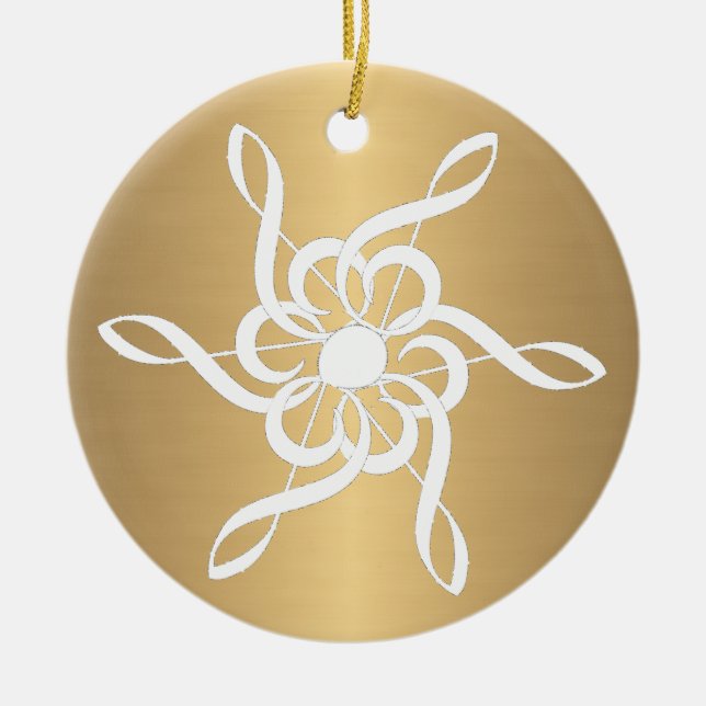 Gold Treble Clef Snowflake Keramik Ornament (Vorne)