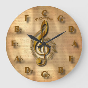 Gold Treble Clef Uhr mit Kreis der Fünftel-Musik