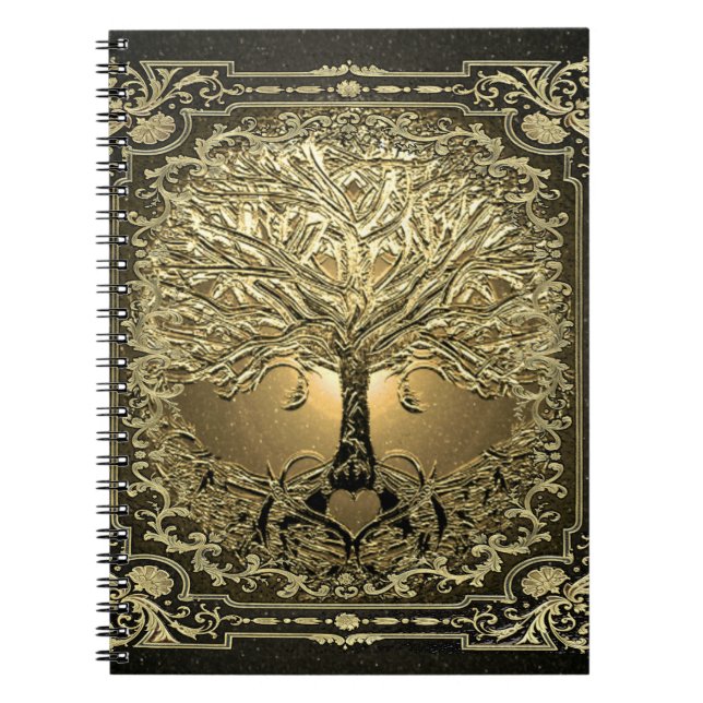 Gold Tree Alte Rustikale Notebook Notizblock (Vorderseite)