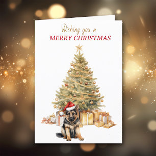 Gold Tree German Shepherd Welppy Christmas Card Feiertagskarte