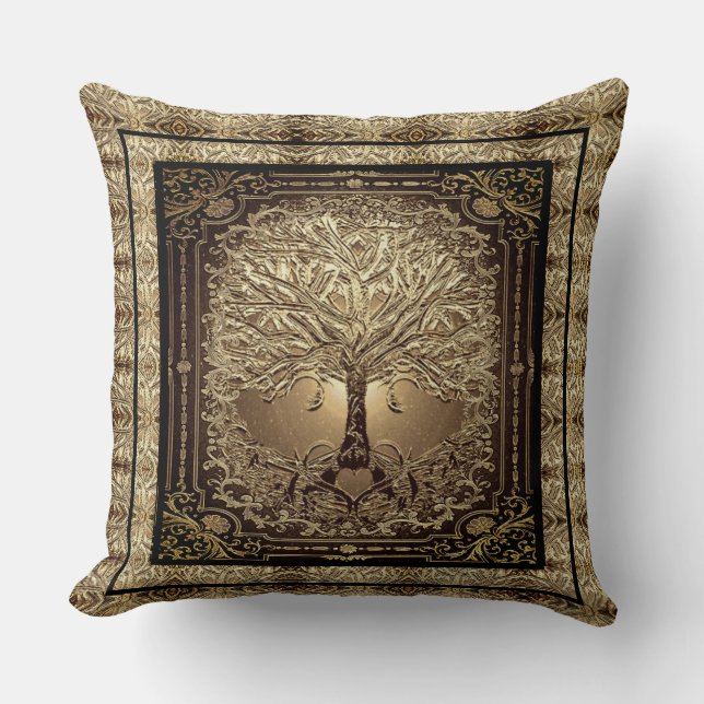 Gold Tree of Life Ancient Rustic  Kissen (Vorderseite)