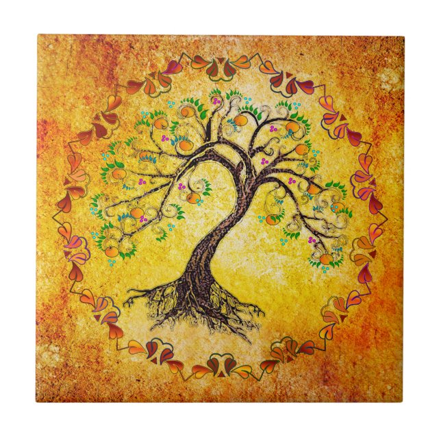 Gold Tree of Life Keramik Tile Fliese (Vorderseite)