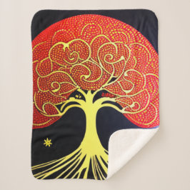 Gold Tree on Navy Background Sherpa Blanket Sherpadecke