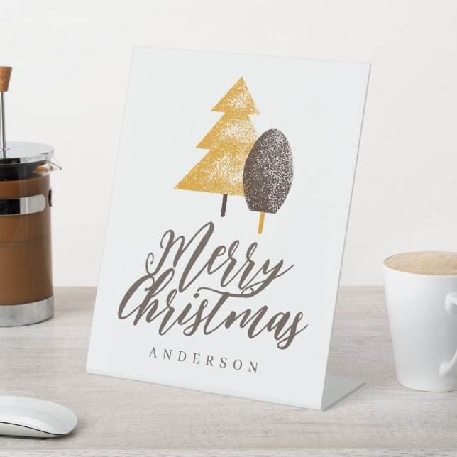Gold Tree Script Frohe Weihnachten Sockelschild (In SItu)