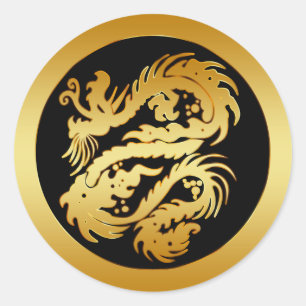 GOLD TRIBAL DRAGON RUNDER AUFKLEBER