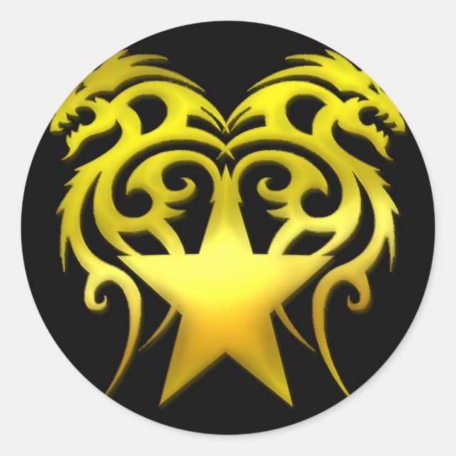 GOLD TRIBAL STAR DRAGONS RUNDER AUFKLEBER (Vorderseite)