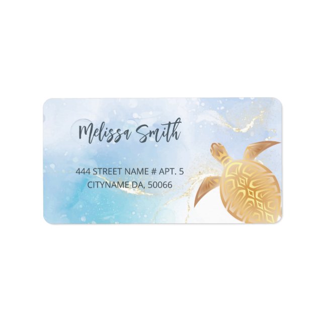 Gold Tribal Turtle Blue Business Card Adressaufkleber (Vorne)