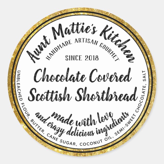 Gold Trim Artisan Gourmet Zutaten Lebensmitteletik Runder Aufkleber (Vorderseite)