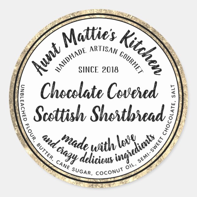 Gold Trim Artisan Gourmet Zutaten Lebensmitteletik Runder Aufkleber (Vorderseite)