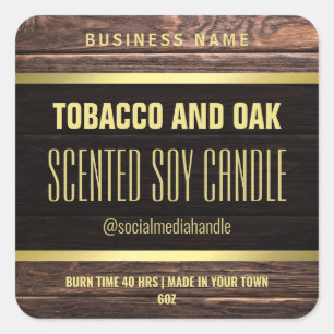 Gold Trim Holzgestylte Sojenkandelmarken Quadratischer Aufkleber