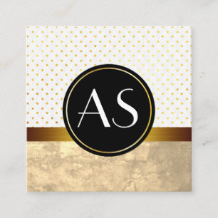 Gold Trim und Polka Dots / Classic Monogram Quadratische Visitenkarte