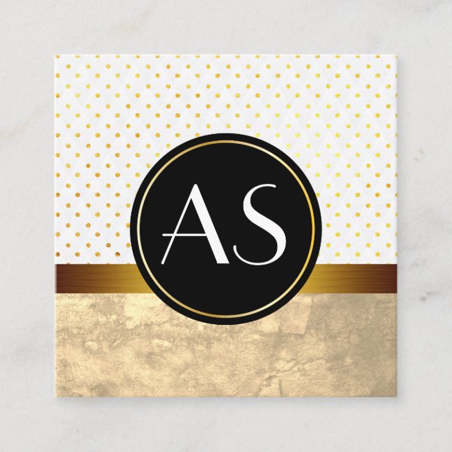 Gold Trim und Polka Dots / Classic Monogram Quadratische Visitenkarte (Vorderseite)