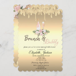 Gold Tropfen Brunch & Bubbly Blume Brautparty Einladung
