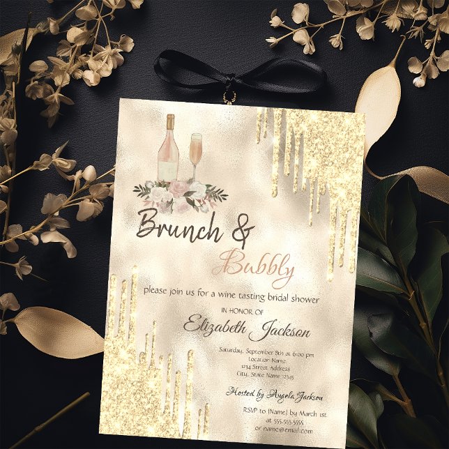 Gold Tropfen Brunch & Bubbly Brautparty Einladung (Von Creator hochgeladen)
