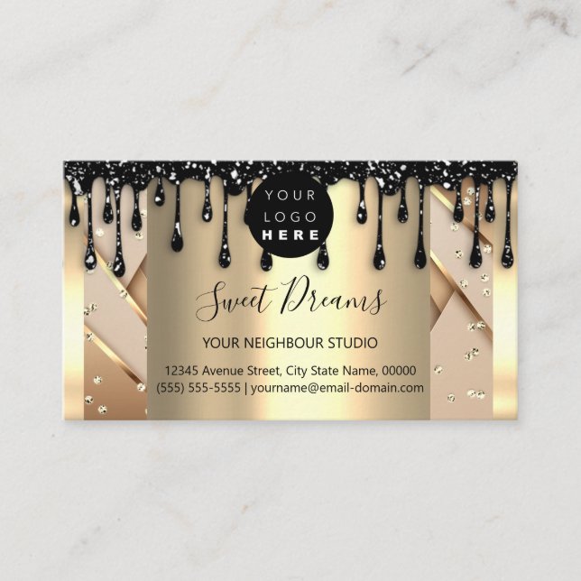 Gold Tropfen Frame Glitzer Confetti Business Card Visitenkarte (Vorderseite)