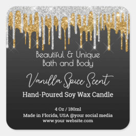 Gold Tropfen Glitzer Flasche Kerzenhalterung Produ Quadratischer Aufkleber