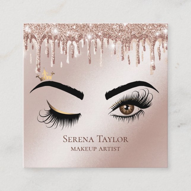 Gold Tropfen Lashes Beauty Makeup Girl Lash Quadratische Visitenkarte (Vorderseite)