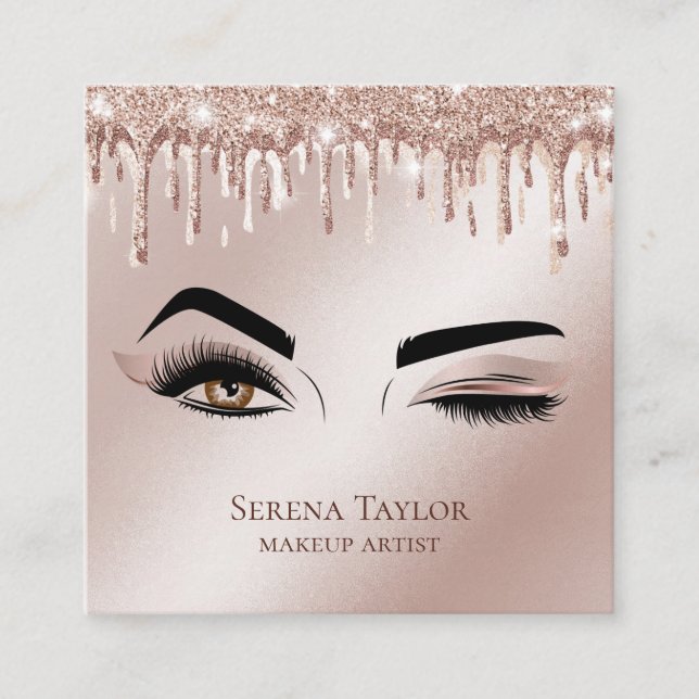 Gold Tropfen Lashes Beauty Makeup Girl Lash Quadratische Visitenkarte (Vorderseite)