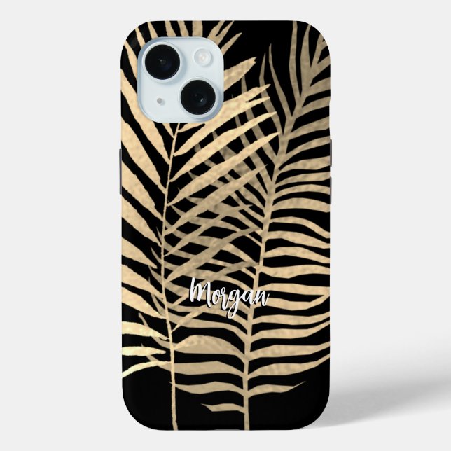 Gold Tropical Blätter, Name des weißen Skripts auf Case-Mate iPhone Hülle (Rückseite)