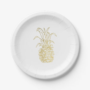 Gold Tropical Elegant Modern Vintage Ananas Pappteller