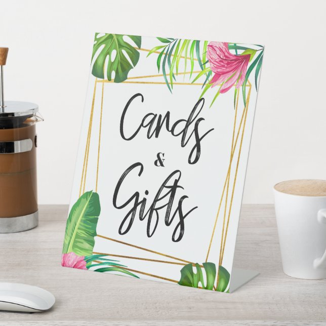 Gold Tropical Floral Cards und Geschenke Pedestzei Sockelschild (In SItu)