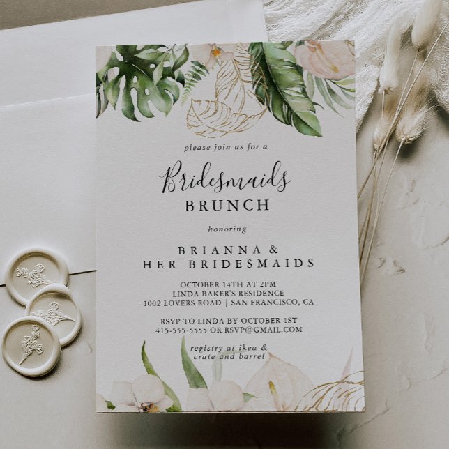 Gold Tropical Foliage Bridesmaiers Brunch Dusche Einladung (Von Creator hochgeladen)