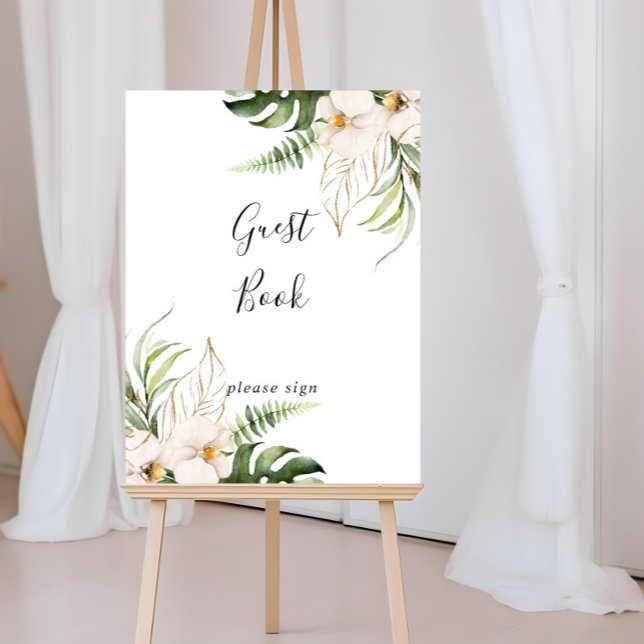 Gold Tropical Foliage Floral Guest Book Sign Poster (Von Creator hochgeladen)