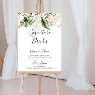 Gold Tropical Foliage Floral Signature Drinks Zeic Poster