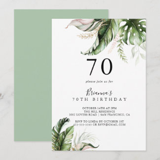 Gold Tropical Greenery 70. Geburtstagsparty Einladung
