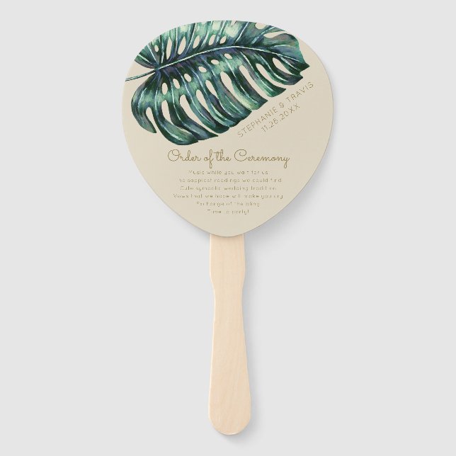 Gold Tropical Leaf Monstera Palm Wedding Programm Fächer (Vorderseite)